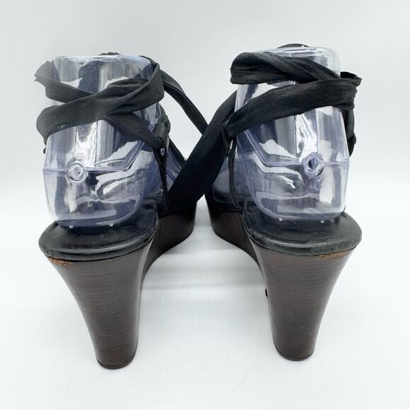 UGG Sedona Black Tie Strap Wedge Heel Sandals Genuine Leather Size 8 Summer Boho - Picture 10 of 16
